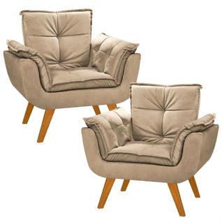 Kit 2 Poltrona Suede Cappuccino Cadeira Decorativa Julia Sala Recepção Pés Caramelo
