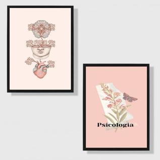 Kit 2 Quadros Psicologia Rosa 24x18cm