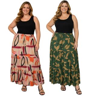 Kit 2 Saia Longa Feminina Camadas Babados Evangélica Senhoras