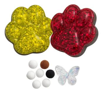Kit 2 Taba Squish Patinhas Gato Glitter Com Acessórios Fofo