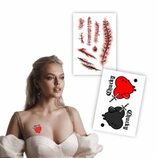 Kit 2 Tatuagens temporárias Coração Chucky e Cicatrizes