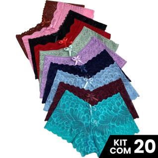 Kit 20 Calcinhas Caleçon Shortinho Renda Sexy Confortável Com Forro Algodão Estilo Românti