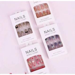 KIT 24/48/72 Unhas C/Cola Postiça Decorada Glitter Bailarina Quadrada Amendoada Francesinh