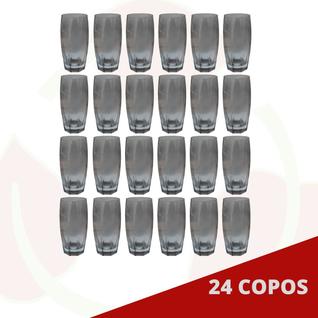 Kit 24 Copos de Vidro Cinza Florida Mesa Chique Jantar 370ml