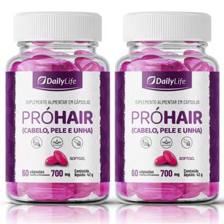kit 2x Pró Hair Com Biotina, Zinco, Silício e Óleo de Semente de Uva  60 Cápsulas Softgel