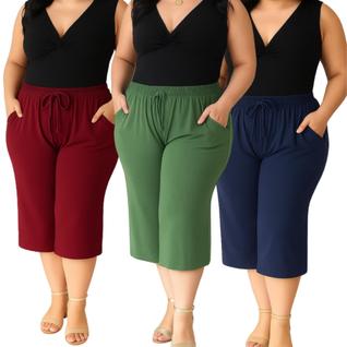 Kit 3 Calça Feminina Com Bolso Pantacourt Leve Confortáveis Malha Visco lycra