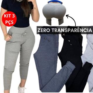 Kit 3 Calça Jogger Ribana Feminina Cintura Alta Tipo Calca Moletom Inverno Academia Femini