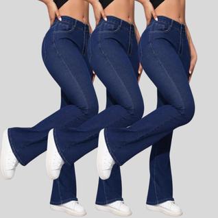 KIT 3 Calças Flare Jeans Feminina Boca de Sino Cintura Alta Modeladora Confort