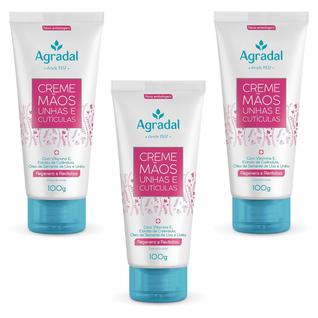 Kit 3 Cremes Mãos Unhas E Cutículas Vitamina E Agradal 100g