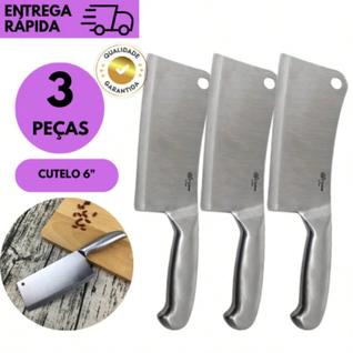 Kit 3 Cutelo 6 Pol Aço Inox Inteiriço Profissional Cozinha Açougue Corte Carne Churrasco