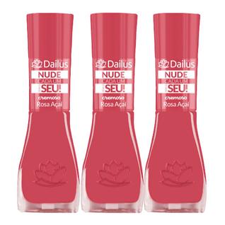 Kit 3 Esmalte Dailus Color Nude Cada um Tem o Seu! Cor Rosa Açaí com 8ml