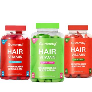 Kit 3 Gummy Hair 60 Goma Original 1 Maça Verde + 1 Morango + 1 Melancia