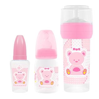 Kit 3 Mamadeiras Primeiros Passos 50/120/260ml Rosa - Lillo