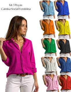 Kit 3 Peças De Camisa Social Feminina De Qualidade Sem Bolsos Em Alfaiataria Viscolinho El
