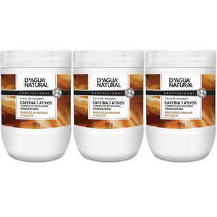 Kit 3 Potes Creme De Massagem Corporal Dagua Natural Cafeína 7 Ativos 650g Redução de Medi