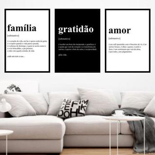 Kit 3 Quadros Significado Família e Amor 24x18cm
