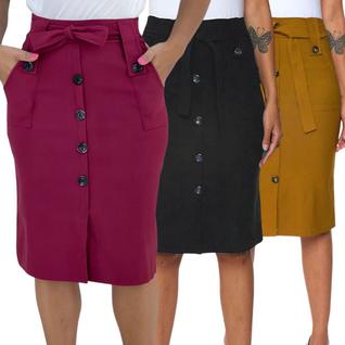 Kit 3 Saias Midi Babado Moda Evangélica Com Botões e Bolsos