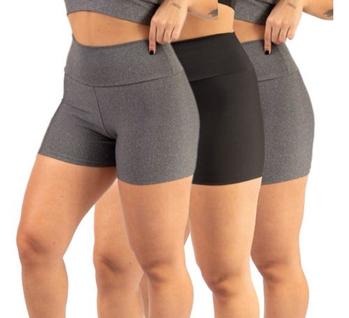 Kit 3 Short Fitness Feminino Curto Cintura Alta Reforçado