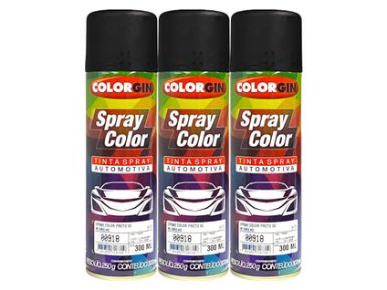 Kit 3 Tinta Spray Preto Semi Brilho Colorgin 300ml Secagem Rápida Alta Resistência Ótimo R