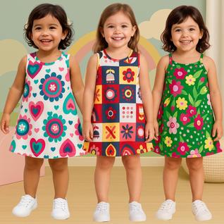 Kit 3 Vestidos Regata Verão Menina Infantil Meia Malha Kyly