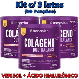 Kit 3X Colágeno Duo Balance Sanavita ( Hidrolisado + Verisol e Ácido Hialurônico ) - Pele 