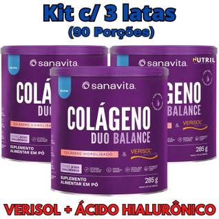 Kit 3X Colágeno Duo Balance Sanavita ( Hidrolisado + Verisol e Ácido Hialurônico ) - Pele 