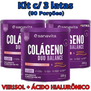 Kit 3X Colágeno Duo Balance Sanavita ( Hidrolisado + Verisol e Ácido Hialurônico ) - Pele 