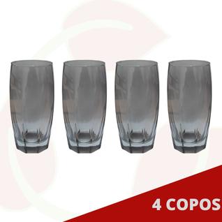 Kit 4 Copos de Vidro Cinza Florida Mesa Chique Jantar 370ml