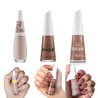 Kit 4 Esmaltes 8ml Impala Colorama Risqué Cores Nude Cremosas para Unhas