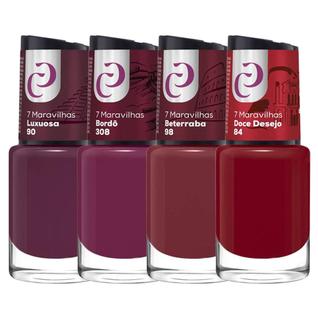 Kit 4 Esmaltes Vermelhos Tons Escuros Coleção 7 Maravilhas 10ml Cora