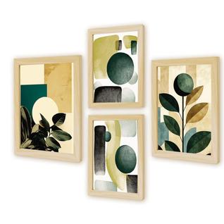 Kit 4 Quadros Decorativos Cozinha Plantas Boho Flores Abstrato Moderno Galhos Moldura Caix
