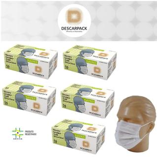 Kit 5 caixas Máscara Descarpack Tripla 250 Und com logo e NF