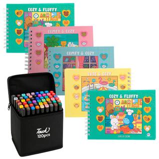 Kit 5 Livro Para Colorir Com 120 Canetinhas Comfy Cozy