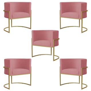 Kit 5 Poltronas Decorativa Sala de Estar Luana Base Gold Suede Rosa - Montanaris Decor