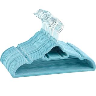 Kit 50 Cabides Veludo Infantil Slim Antiderrapante Carro Azul