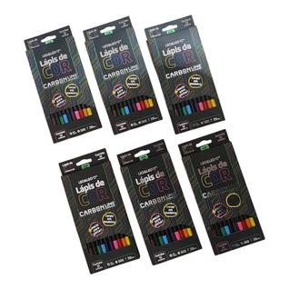 Kit 6 Caixas Lápis De Cor 12 Cores Carbonline Ponta Macia
