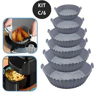 Kit 6 Formas De Silicone Redonda Para Airfryer Fritadeira Elétrica Forro Forminha AntiAder