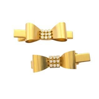 Kit 6 presilhas cabelo dourada grampo formato laço c/ brilho