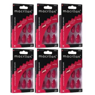 Kit 6 Unhas Postiças Stiletto Vermelho Escuro UP501 - Macrilan