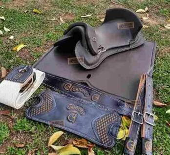 KIT 7x peças Sela Freio De Ouro Arreio Cavalo Crioulo Laço