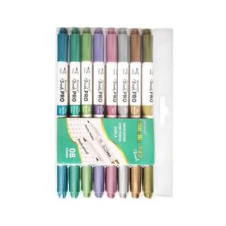 Kit 8 Canetas Brush Metallic Pro Ponta Dupla Bismark YES Acabamento Fino Contornos Preciso