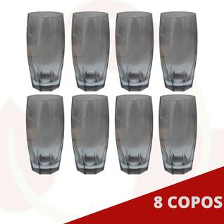 Kit 8 Copos de Vidro Cinza Florida Mesa Chique Jantar 370ml