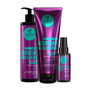 Kit Acidificante Matizador Completo Haskell (3 Itens)  Neutraliza Amarelado e Recupera Bri