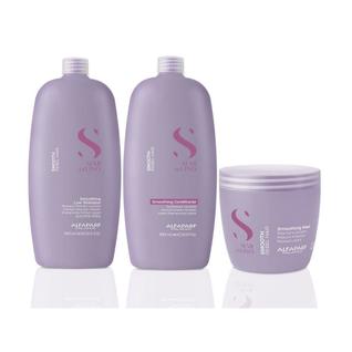 Kit Alfaparf Semi Di Lino Smooth Shampoo 1L Condicionador 1L Máscara 500g Hidratação e Ant