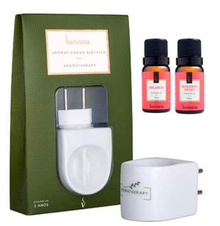 Kit Aparelho Elétrico Aromatizador Difusor Porcelana Via Aroma Duas Essencias - Melancia e