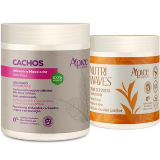 Kit Apice Cachos Nutritivo Ativador Modelador 500g Nutri Waves Creme de Pentear 500g