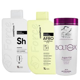 Kit Bioplastia Afro Coffee 1L e Boltox Argan 1Kg Force Liso Tratamento e Brilho