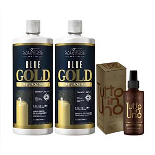 Kit Blue Gold Salvatore 2x500ml Passo 1 e 2 Sérum Tutto In Uno 120ml Hidratação, Brilho e 