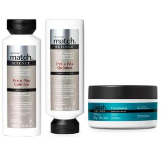 Kit Boticário Match Science Pré E Pósquímica Shampoo 300ml, Condicionador 280ml e Máscara 