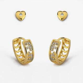 Kit Brincos Argola e  Segundo Furo Brinco de Coração Banhado Ouro 18k